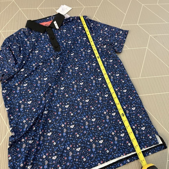 NEW Graham Luxe Maddox Polo Size Large Multi Jet Black Floral Print $80 Golf‎ - Picture 5 of 5